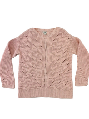 LL Bean pink pointelle sweater XS Linen Cotton pullover womens Spring Summer